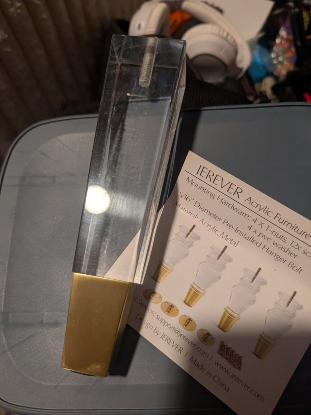 JEREVER Clear Acrylic Furniture Legs Set of 4 Gold Metal Base 5/16" Hanger Bolt